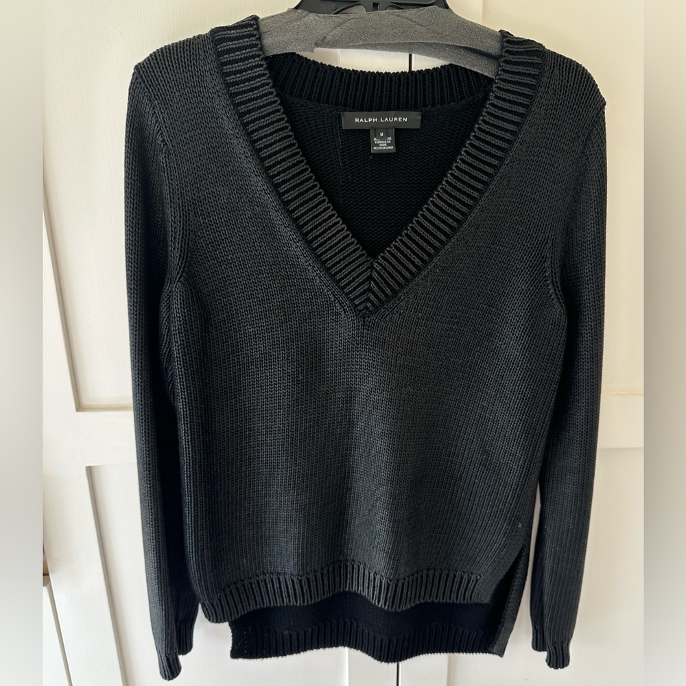 RALPH LAUREN Black Label Cotton Wax Coated V-neck Sweater | Medium